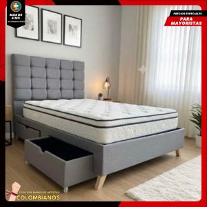 Base Cama Doble 140x190 con 2 Cajones y Espaldar Básico