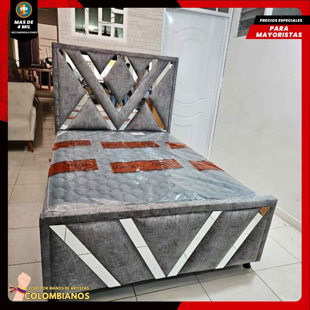 Base Cama Doble 140×190 con Espaldar y Piecero Diseño Espejo