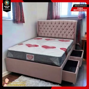 Base Cama Doble 140x190 con 2 Cajones y Espaldar Básico