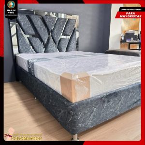 Base Cama Doble 140x190 con Espaldar en Diseño Espejo – Lujo, Elegancia y Máxima Resistencia