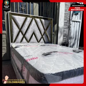 Base Cama Doble 140x190 con Espaldar en Diseño Espejo – Lujo, Elegancia y Máxima Resistencia