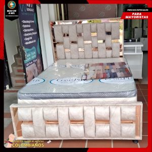 Base Cama Doble 140×190 con Espaldar y Piecero Diseño Espejo
