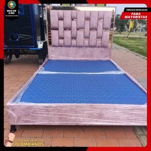 Base Cama Doble 140x190 con Espaldar en Diseño Espejo – Lujo, Elegancia y Máxima Resistencia