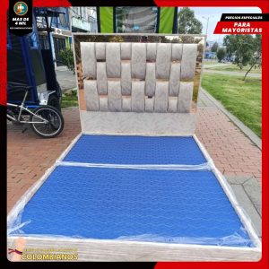 Base Cama Doble 140x190 con Espaldar en Diseño Espejo – Lujo, Elegancia y Máxima Resistencia