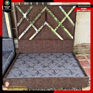Base Cama Doble 140x190 con Espaldar en Diseño Espejo – Lujo, Elegancia y Máxima Resistencia