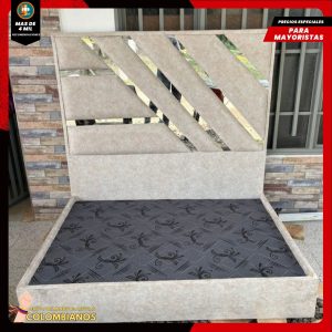 Base Cama Doble 140x190 con Espaldar en Diseño Espejo – Lujo, Elegancia y Máxima Resistencia