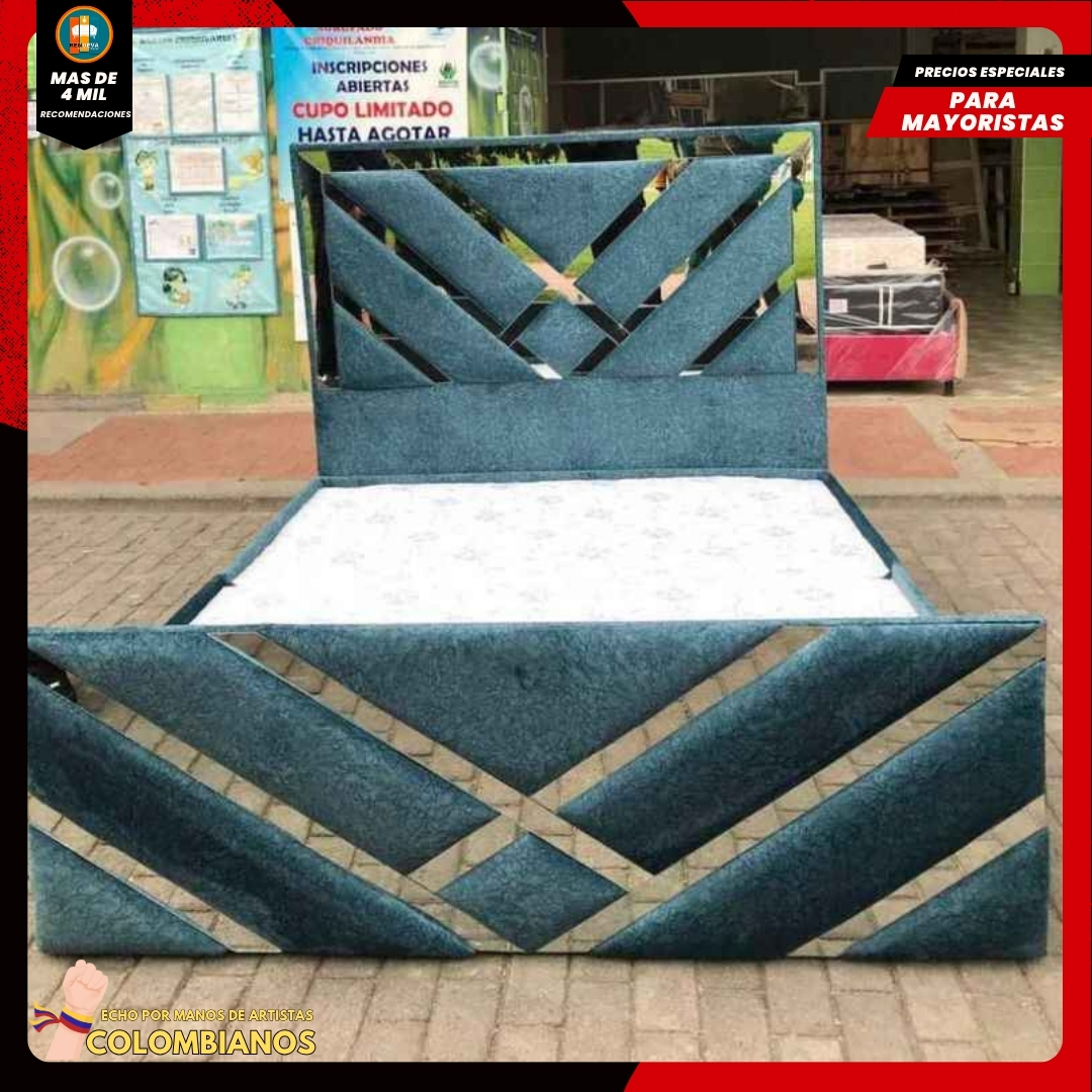 Base Cama Doble 140×190 con Espaldar y Piecero Diseño Espejo