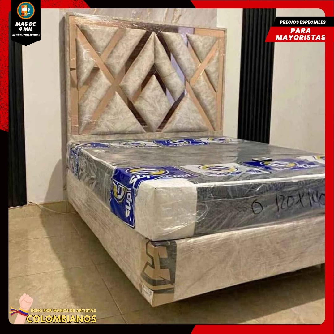 Base Cama Doble 140x190 con Espaldar en Diseño Espejo – Lujo, Elegancia y Máxima Resistencia