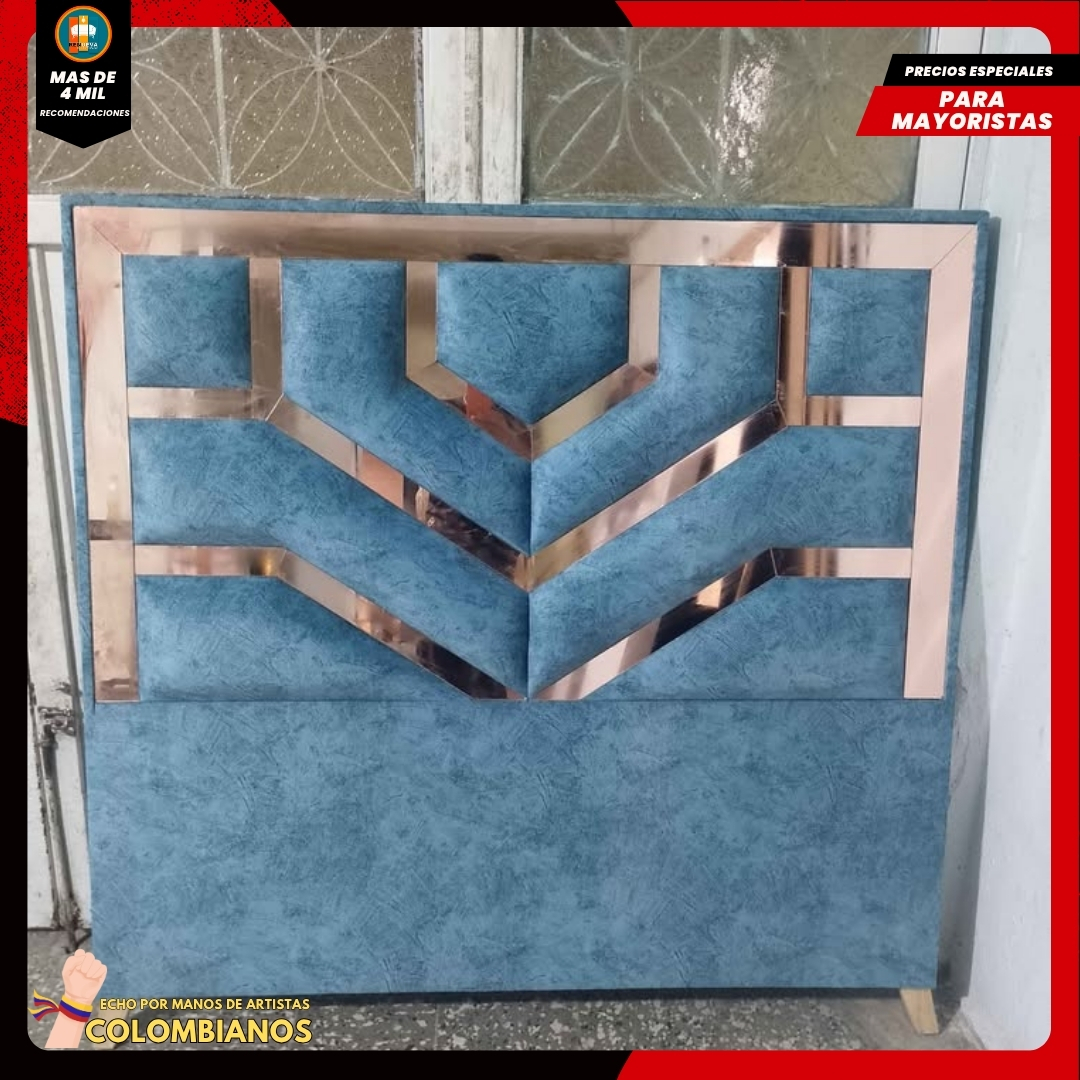 Base Cama Doble 140x190 con Espaldar en Diseño Espejo – Lujo, Elegancia y Máxima Resistencia