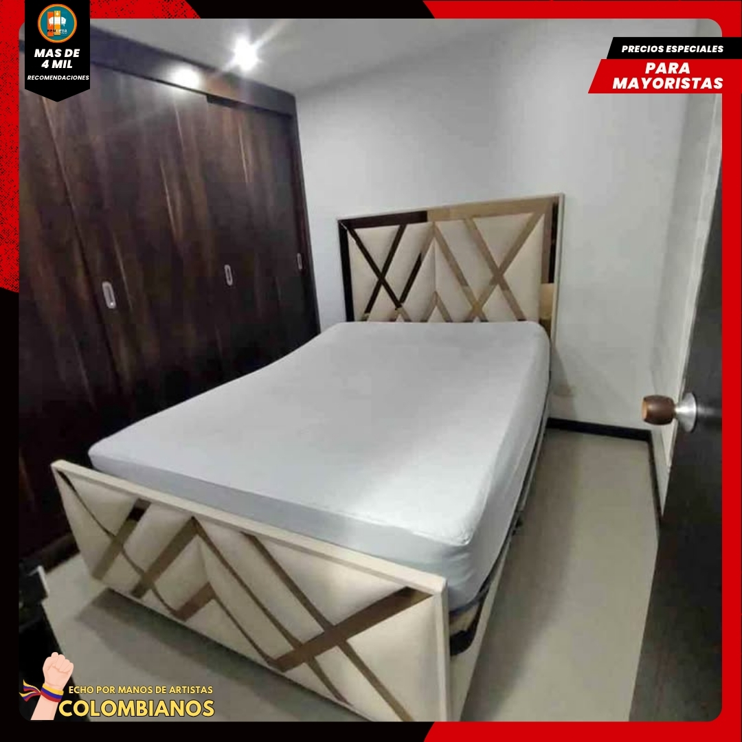 Base Cama Doble 140×190 con Espaldar y Piecero Diseño Espejo