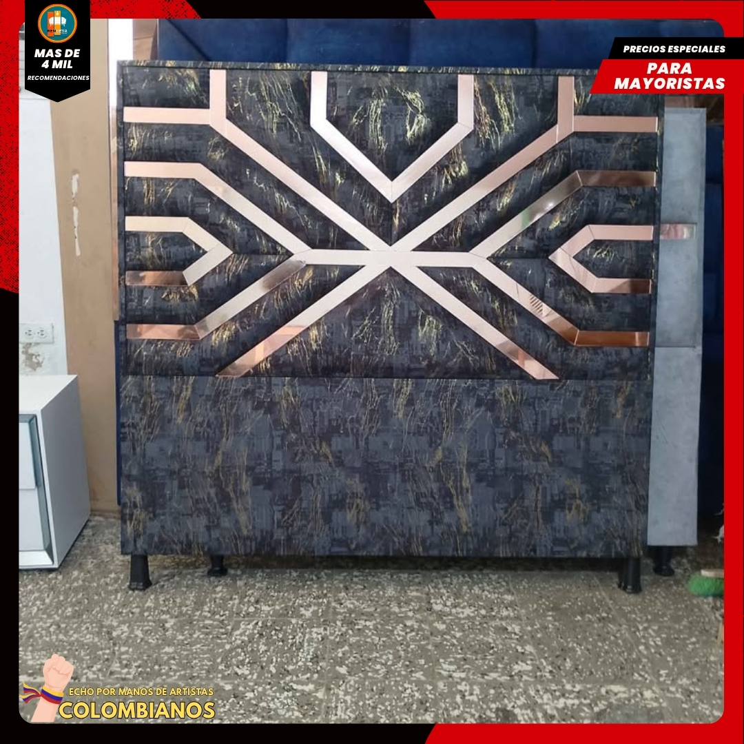 Base Cama Doble 140x190 con Espaldar en Diseño Espejo – Lujo, Elegancia y Máxima Resistencia