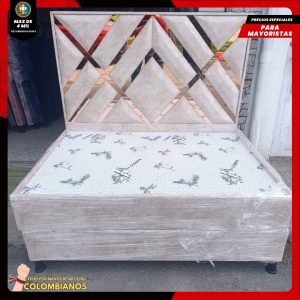 Base Cama Doble 140x190 con Espaldar en Diseño Espejo – Lujo, Elegancia y Máxima Resistencia