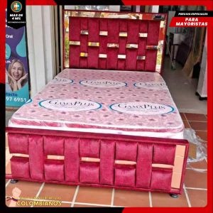 Base Cama Doble 140×190 con Espaldar y Piecero Diseño Espejo