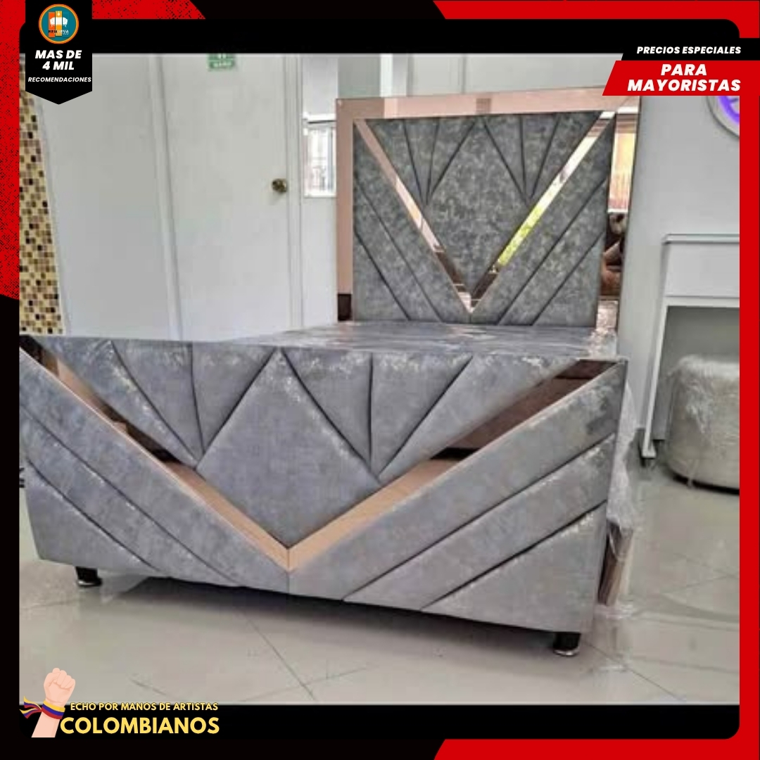 Base Cama Doble 140×190 con Espaldar y Piecero Diseño Espejo
